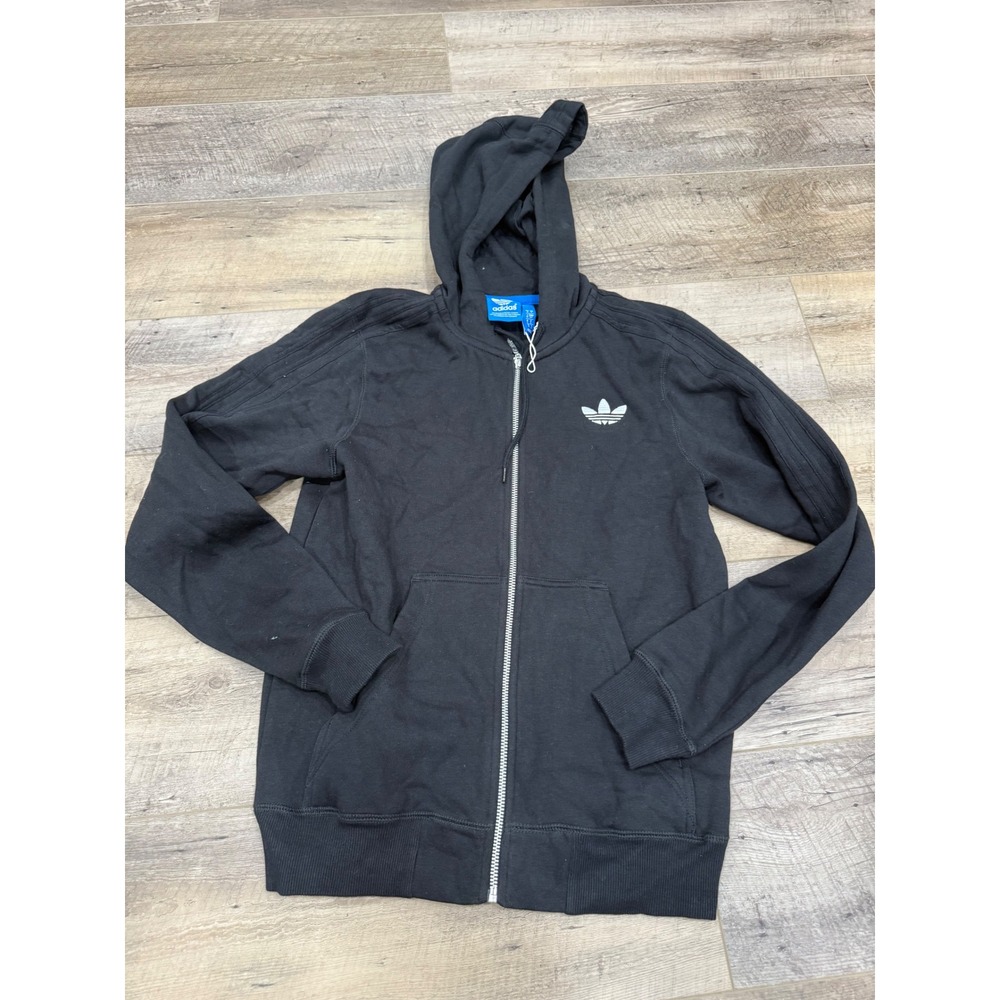 Adidas Originals Mens Small Black Trefoil Full Zip Hoodie Tonal 3-Stripes